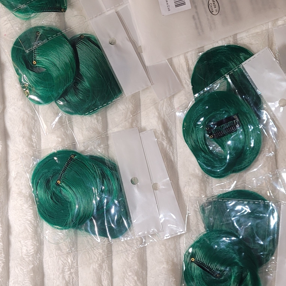 Emerald Green Hair Extensions By Feshfen, 5 Clips 22" Long